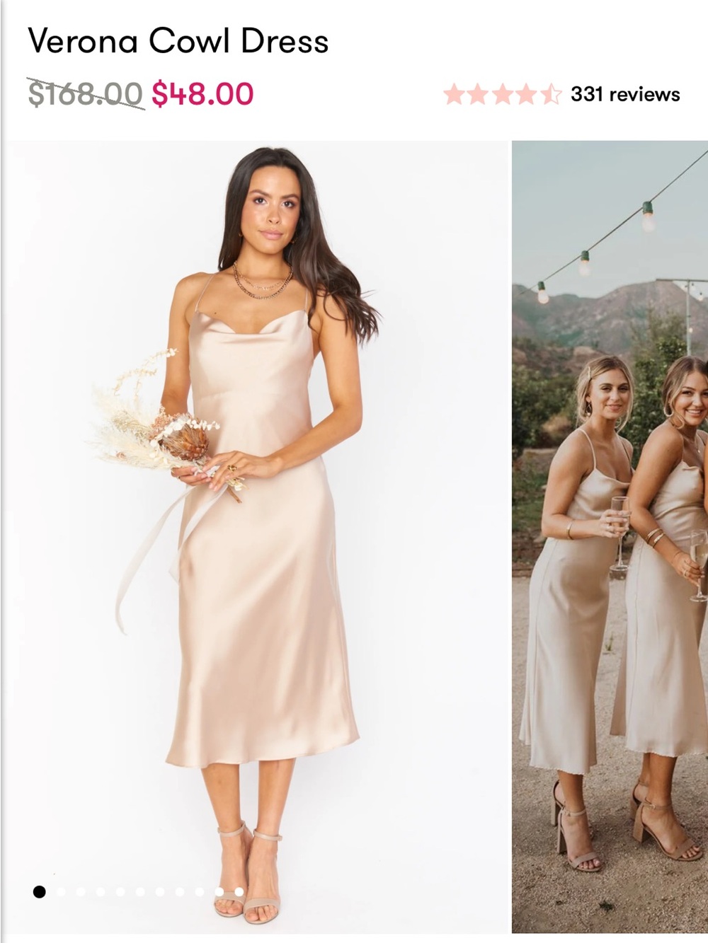 Show Me Your MuMu Champagne Satin Verona Midi Dress